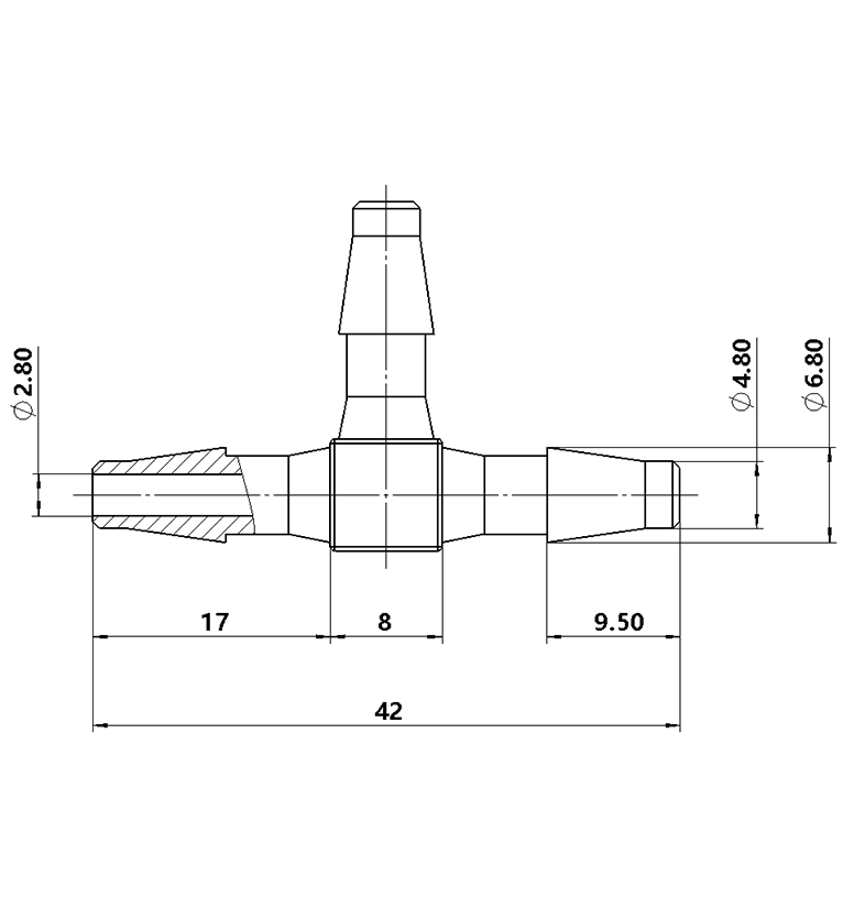 4.8mm（3/16）T型塑料三通