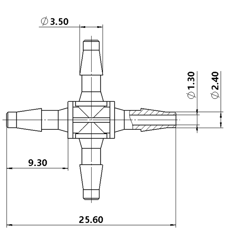 2.4mm(3/32)十字四通接頭