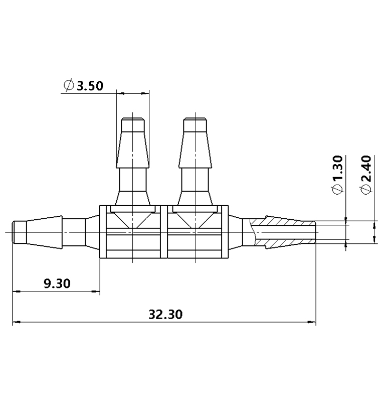 2.4mm（3/32英寸）邊四通接頭