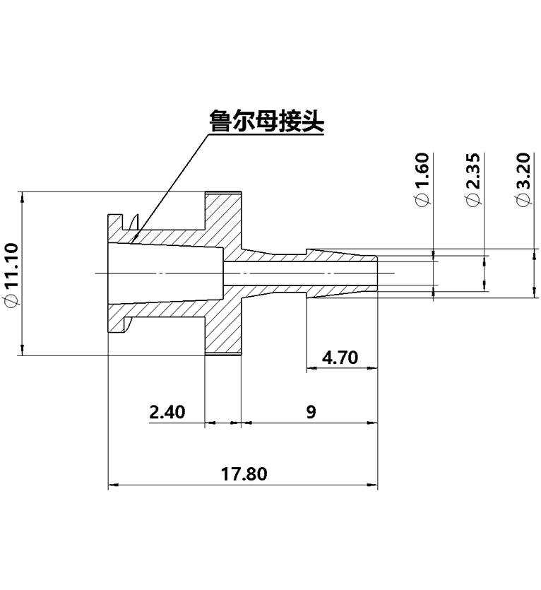 2.4mm（3/32）尼龍魯爾母接頭